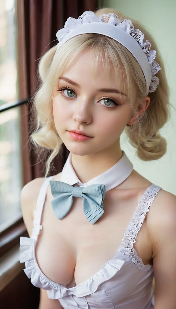 Tags: 21872187, SDXL
{"3": {"inputs": {"seed": 158115330942629, "steps": 64, "cfg": 7.23, "sampler_name": "dpmpp_2m", "scheduler": "karras", "denoise": 1.0, "model": ["27", 0], "positive": ["6", 0], "negative": ["7", 0], "latent_image": ["5", 0]}, "class_type": "KSampler"}, "4": {"inputs": {"ckpt_name": "juggernautxl.safetensors"}, "class_type": "CheckpointLoaderSimple"}, "5": {"inputs": {"width": 768, "height": 1344, "batch_size": 1}, "class_type": "EmptyLatentImage"}, "6": {"inputs": {"text": "18 year old girl, (ukrainian:1.09), (russian:0.98), (beautiful eyes:0.99), (idol:1.06), (pale skin:0.99), (sexy lips:1.05), (seductive pose:1.05), (eyelashes:1.02), (seductive facial expression:1.05), (temptress:1.06), (double eyelids:1.10), (detailed face:1.10), (slim:1.09), (blush:1.07), (on all fours:1.05), (spreading ass cheeks:1.12), (from behind:1.09), (backboob:0.99), in a (skimpy maid costume:1.03) working at a maid cafe, choker, bowtie, headband, pleated skirt, (textured skin:1.02), (skin fuzz:1.03), (natural looking skin:1.04), (candid cinema:1.08), (RAW:1.07), (film:1.02), (soft lighting:1.04), (portra:1.05), (detailed skin:1.01)", "clip": ["27", 1]}, "class_type": "CLIPTextEncode"}, "7": {"inputs": {"text": "(open mouth:1.10), (worst quality:1.05), (bad hands:1.11), (distorted:1.11), (watermark:1.11), (twisted:1.08), (low resolution:1.10)", "clip": ["27", 1]}, "class_type": "CLIPTextEncode"}, "8": {"inputs": {"samples": ["3", 0], "vae": ["4", 2]}, "class_type": "VAEDecode"}, "25": {"inputs": {"lora_name": "nudify_xl.safetensors", "strength_model": 0.03, "strength_clip": 0.27, "model": ["4", 0], "clip": ["4", 1]}, "class_type": "LoraLoader"}, "26": {"inputs": {"lora_name": "shirtlift_SDXL_v2.safetensors", "strength_model": 0.11, "strength_clip": 0.03, "model": ["25", 0], "clip": ["25", 1]}, "class_type": "LoraLoader"}, "27": {"inputs": {"lora_name": "PerfectEyesXL.safetensors", "strength_model": 0.09, "strength_clip": 0.15, "model": ["26", 0], "clip": ["26", 1]}, "class_type": "LoraLoader"}, "30": {"inputs": {"model_name": "4x_NMKD-Superscale-SP_178000_G.pth"}, "class_type": "UpscaleModelLoader"}, "31": {"inputs": {"upscale_model": ["30", 0], "image": ["8", 0]}, "class_type": "ImageUpscaleWithModel"}, "32": {"inputs": {"upscale_method": "lanczos", "scale_by": 0.5, "image": ["31", 0]}, "class_type": "ImageScaleBy"}, "33": {"inputs": {"pixels": ["32", 0], "vae": ["4", 2]}, "class_type": "VAEEncode"}, "34": {"inputs": {"seed": 158115330942629, "steps": 64, "cfg": 7.23, "sampler_name": "dpmpp_2m", "scheduler": "karras", "denoise": 0.3, "model": ["27", 0], "positive": ["6", 0], "negative": ["7", 0], "latent_image": ["33", 0]}, "class_type": "KSampler"}, "36": {"inputs": {"samples": ["34", 0], "vae": ["4", 2]}, "class_type": "VAEDecode"}, "39": {"inputs": {"filename_prefix": "comfyapi-1735284258810", "images": ["36", 0]}, "class_type": "SaveImage"}}