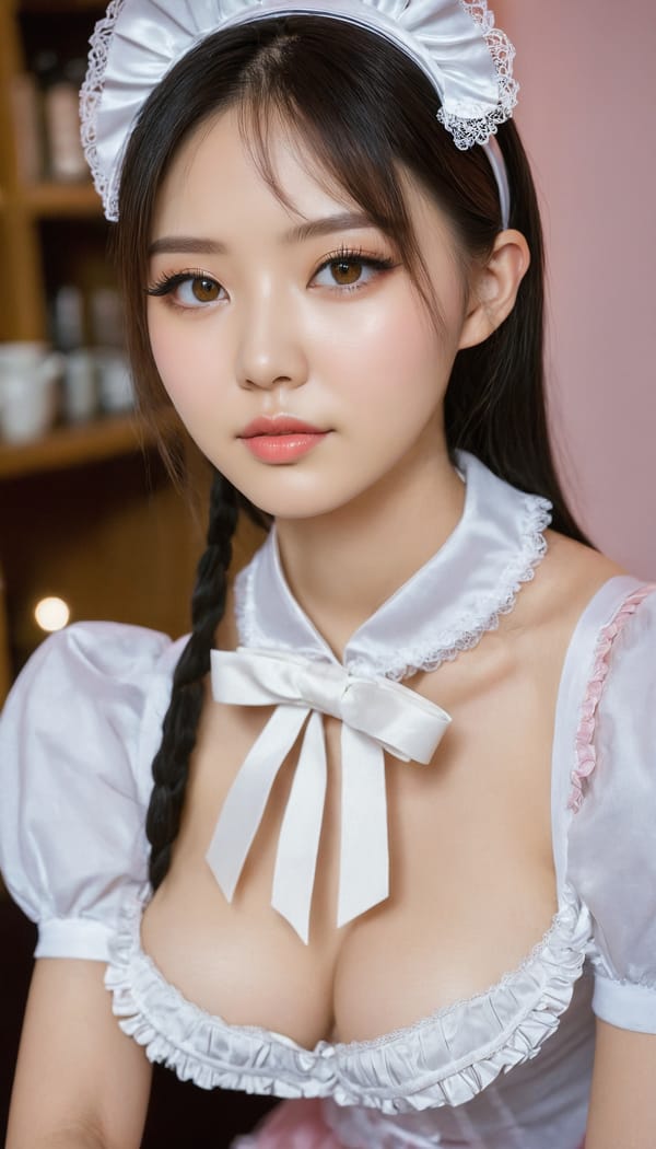 Tags: 21872187, SDXL
{"3": {"inputs": {"seed": 794634777408016, "steps": 64, "cfg": 7.22, "sampler_name": "dpmpp_2m", "scheduler": "karras", "denoise": 1.0, "model": ["27", 0], "positive": ["6", 0], "negative": ["7", 0], "latent_image": ["5", 0]}, "class_type": "KSampler"}, "4": {"inputs": {"ckpt_name": "juggernautxl.safetensors"}, "class_type": "CheckpointLoaderSimple"}, "5": {"inputs": {"width": 768, "height": 1344, "batch_size": 1}, "class_type": "EmptyLatentImage"}, "6": {"inputs": {"text": "23 year old girl, (russian:1.03), (chinese:1.02), (ukrainian:1.01), (double eyelids:1.12), (temptress:1.14), (cute:1.04), (beautiful eyes:1.12), (detailed face:0.98), (sexy lips:1.07), (blush:1.10), (pale skin:0.99), (seductive pose:0.97), (slim:0.95), (idol:1.09), (eyelashes:1.13), (seductive facial expression:1.01), (in a seductive pose:1.01), (large perky breasts:1.02), (cleavage:1.08), (thigh gap:1.08), in a (skimpy maid costume:0.95) working at a maid cafe, choker, bowtie, headband, pleated skirt, (candid cinema:1.03), (skin fuzz:1.02), (soft lighting:1.02), (film:1.02), (RAW:1.09), (detailed skin:1.01), (textured skin:1.07), (natural looking skin:1.09), (portra:1.07)", "clip": ["27", 1]}, "class_type": "CLIPTextEncode"}, "7": {"inputs": {"text": "(distorted:1.13), (open mouth:1.13), (bad hands:1.14), (low resolution:1.12), (twisted:1.07), (worst quality:1.09), (watermark:1.12)", "clip": ["27", 1]}, "class_type": "CLIPTextEncode"}, "8": {"inputs": {"samples": ["3", 0], "vae": ["4", 2]}, "class_type": "VAEDecode"}, "25": {"inputs": {"lora_name": "nudify_xl.safetensors", "strength_model": 0.06, "strength_clip": 0.18, "model": ["4", 0], "clip": ["4", 1]}, "class_type": "LoraLoader"}, "26": {"inputs": {"lora_name": "shirtlift_SDXL_v2.safetensors", "strength_model": 0.04, "strength_clip": 0.14, "model": ["25", 0], "clip": ["25", 1]}, "class_type": "LoraLoader"}, "27": {"inputs": {"lora_name": "PerfectEyesXL.safetensors", "strength_model": 0.12, "strength_clip": 0.09, "model": ["26", 0], "clip": ["26", 1]}, "class_type": "LoraLoader"}, "30": {"inputs": {"model_name": "4x_NMKD-Superscale-SP_178000_G.pth"}, "class_type": "UpscaleModelLoader"}, "31": {"inputs": {"upscale_model": ["30", 0], "image": ["8", 0]}, "class_type": "ImageUpscaleWithModel"}, "32": {"inputs": {"upscale_method": "lanczos", "scale_by": 0.5, "image": ["31", 0]}, "class_type": "ImageScaleBy"}, "33": {"inputs": {"pixels": ["32", 0], "vae": ["4", 2]}, "class_type": "VAEEncode"}, "34": {"inputs": {"seed": 794634777408016, "steps": 64, "cfg": 7.22, "sampler_name": "dpmpp_2m", "scheduler": "karras", "denoise": 0.3, "model": ["27", 0], "positive": ["6", 0], "negative": ["7", 0], "latent_image": ["33", 0]}, "class_type": "KSampler"}, "36": {"inputs": {"samples": ["34", 0], "vae": ["4", 2]}, "class_type": "VAEDecode"}, "39": {"inputs": {"filename_prefix": "comfyapi-1725930739485", "images": ["36", 0]}, "class_type": "SaveImage"}}