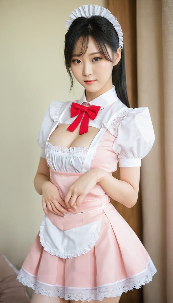 Tags: 21872187, SDXL
{"3": {"inputs": {"seed": 998646703349506, "steps": 64, "cfg": 6.77, "sampler_name": "dpmpp_2m", "scheduler": "karras", "denoise": 1.0, "model": ["27", 0], "positive": ["6", 0], "negative": ["7", 0], "latent_image": ["5", 0]}, "class_type": "KSampler"}, "4": {"inputs": {"ckpt_name": "juggernautxl.safetensors"}, "class_type": "CheckpointLoaderSimple"}, "5": {"inputs": {"width": 768, "height": 1344, "batch_size": 1}, "class_type": "EmptyLatentImage"}, "6": {"inputs": {"text": "27 year old girl, (irish:1.13), (korean:0.96), (chinese:1.00), (idol:1.00), (cute:1.08), (temptress:1.13), (detailed face:1.13), (blush:1.06), (seductive pose:1.02), (seductive facial expression:1.14), (slim:1.14), (double eyelids:0.96), (eyelashes:1.11), (pale skin:0.99), (sexy lips:1.10), (beautiful eyes:0.97), (in a seductive pose:1.07), (large perky breasts:1.05), (cleavage:1.04), (thigh gap:1.11), in a (skimpy maid costume:1.08) working at a maid cafe, choker, bowtie, headband, pleated skirt, (RAW:1.03), (soft lighting:1.00), (skin fuzz:1.05), (portra:1.01), (candid cinema:1.00), (detailed skin:1.03), (natural looking skin:1.07), (textured skin:1.07), (film:1.09)", "clip": ["27", 1]}, "class_type": "CLIPTextEncode"}, "7": {"inputs": {"text": "(open mouth:1.10), (twisted:1.10), (low resolution:1.12), (worst quality:1.14), (bad hands:1.06), (distorted:1.14), (watermark:1.06)", "clip": ["27", 1]}, "class_type": "CLIPTextEncode"}, "8": {"inputs": {"samples": ["3", 0], "vae": ["4", 2]}, "class_type": "VAEDecode"}, "25": {"inputs": {"lora_name": "nudify_xl.safetensors", "strength_model": 0.21, "strength_clip": 0.31, "model": ["4", 0], "clip": ["4", 1]}, "class_type": "LoraLoader"}, "26": {"inputs": {"lora_name": "shirtlift_SDXL_v2.safetensors", "strength_model": 0.06, "strength_clip": 0.14, "model": ["25", 0], "clip": ["25", 1]}, "class_type": "LoraLoader"}, "27": {"inputs": {"lora_name": "PerfectEyesXL.safetensors", "strength_model": 0.0, "strength_clip": 0.07, "model": ["26", 0], "clip": ["26", 1]}, "class_type": "LoraLoader"}, "30": {"inputs": {"model_name": "4x_NMKD-Superscale-SP_178000_G.pth"}, "class_type": "UpscaleModelLoader"}, "31": {"inputs": {"upscale_model": ["30", 0], "image": ["8", 0]}, "class_type": "ImageUpscaleWithModel"}, "32": {"inputs": {"upscale_method": "lanczos", "scale_by": 0.5, "image": ["31", 0]}, "class_type": "ImageScaleBy"}, "33": {"inputs": {"pixels": ["32", 0], "vae": ["4", 2]}, "class_type": "VAEEncode"}, "34": {"inputs": {"seed": 998646703349506, "steps": 64, "cfg": 6.77, "sampler_name": "dpmpp_2m", "scheduler": "karras", "denoise": 0.3, "model": ["27", 0], "positive": ["6", 0], "negative": ["7", 0], "latent_image": ["33", 0]}, "class_type": "KSampler"}, "36": {"inputs": {"samples": ["34", 0], "vae": ["4", 2]}, "class_type": "VAEDecode"}, "39": {"inputs": {"filename_prefix": "comfyapi-1727043119653", "images": ["36", 0]}, "class_type": "SaveImage"}}