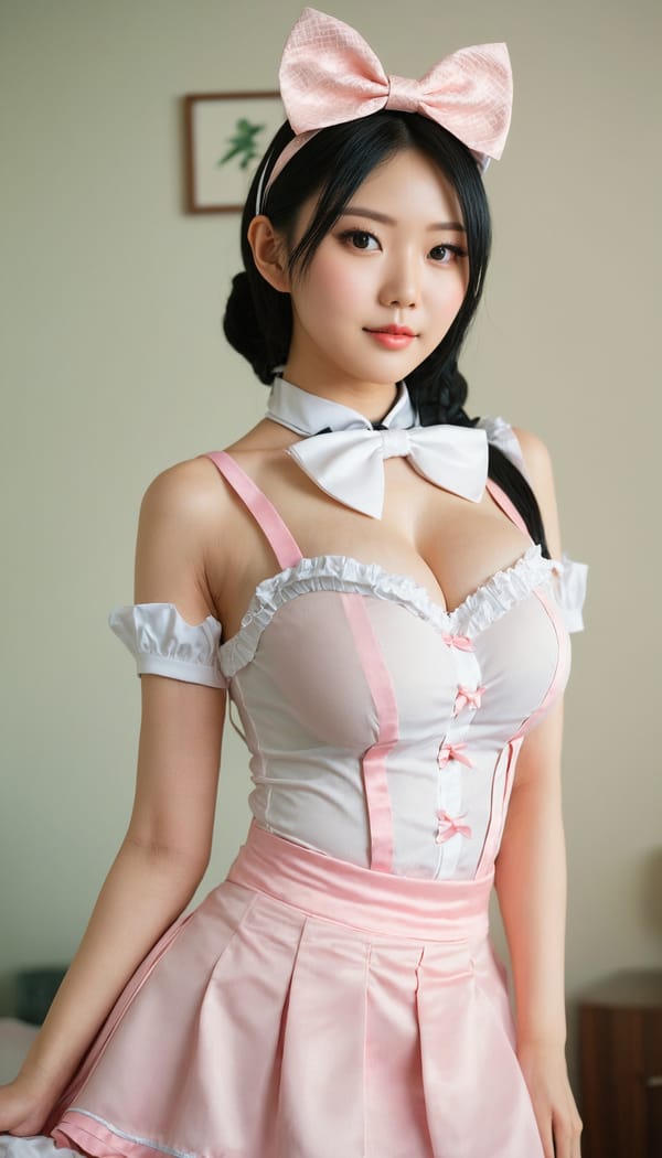 Tags: 21872187, SDXL
{"3": {"inputs": {"seed": 247587024030440, "steps": 64, "cfg": 7.88, "sampler_name": "dpmpp_2m", "scheduler": "karras", "denoise": 1.0, "model": ["27", 0], "positive": ["6", 0], "negative": ["7", 0], "latent_image": ["5", 0]}, "class_type": "KSampler"}, "4": {"inputs": {"ckpt_name": "juggernautxl.safetensors"}, "class_type": "CheckpointLoaderSimple"}, "5": {"inputs": {"width": 768, "height": 1344, "batch_size": 1}, "class_type": "EmptyLatentImage"}, "6": {"inputs": {"text": "28 year old girl, (chinese:1.02), (sexy lips:1.03), (pale skin:0.95), (double eyelids:0.98), (blush:1.13), (cute:1.04), (seductive facial expression:1.09), (temptress:1.03), (seductive pose:0.99), (idol:1.09), (eyelashes:1.04), (beautiful eyes:1.12), (detailed face:1.06), (slim:0.96), (in a seductive pose:1.01), (large perky breasts:1.12), (cleavage:1.08), (thigh gap:0.96), in a (skimpy maid costume:1.14) working at a maid cafe, choker, bowtie, headband, pleated skirt, (textured skin:1.01), (soft lighting:1.07), (skin fuzz:1.01), (candid cinema:1.07), (portra:1.01), (film:1.05), (detailed skin:1.02), (RAW:1.09)", "clip": ["27", 1]}, "class_type": "CLIPTextEncode"}, "7": {"inputs": {"text": "(watermark:1.08), (low resolution:1.11), (open mouth:1.11), (bad hands:1.14), (worst quality:1.12), (distorted:1.11), (twisted:1.08)", "clip": ["27", 1]}, "class_type": "CLIPTextEncode"}, "8": {"inputs": {"samples": ["3", 0], "vae": ["4", 2]}, "class_type": "VAEDecode"}, "25": {"inputs": {"lora_name": "nudify_xl.safetensors", "strength_model": 0.39, "strength_clip": 0.05, "model": ["4", 0], "clip": ["4", 1]}, "class_type": "LoraLoader"}, "26": {"inputs": {"lora_name": "shirtlift_SDXL_v2.safetensors", "strength_model": 0.04, "strength_clip": 0.11, "model": ["25", 0], "clip": ["25", 1]}, "class_type": "LoraLoader"}, "27": {"inputs": {"lora_name": "PerfectEyesXL.safetensors", "strength_model": 0.0, "strength_clip": 0.03, "model": ["26", 0], "clip": ["26", 1]}, "class_type": "LoraLoader"}, "30": {"inputs": {"model_name": "4x_NMKD-Superscale-SP_178000_G.pth"}, "class_type": "UpscaleModelLoader"}, "31": {"inputs": {"upscale_model": ["30", 0], "image": ["8", 0]}, "class_type": "ImageUpscaleWithModel"}, "32": {"inputs": {"upscale_method": "lanczos", "scale_by": 0.5, "image": ["31", 0]}, "class_type": "ImageScaleBy"}, "33": {"inputs": {"pixels": ["32", 0], "vae": ["4", 2]}, "class_type": "VAEEncode"}, "34": {"inputs": {"seed": 247587024030440, "steps": 64, "cfg": 7.88, "sampler_name": "dpmpp_2m", "scheduler": "karras", "denoise": 0.3, "model": ["27", 0], "positive": ["6", 0], "negative": ["7", 0], "latent_image": ["33", 0]}, "class_type": "KSampler"}, "36": {"inputs": {"samples": ["34", 0], "vae": ["4", 2]}, "class_type": "VAEDecode"}, "39": {"inputs": {"filename_prefix": "comfyapi-1732148426641", "images": ["36", 0]}, "class_type": "SaveImage"}}