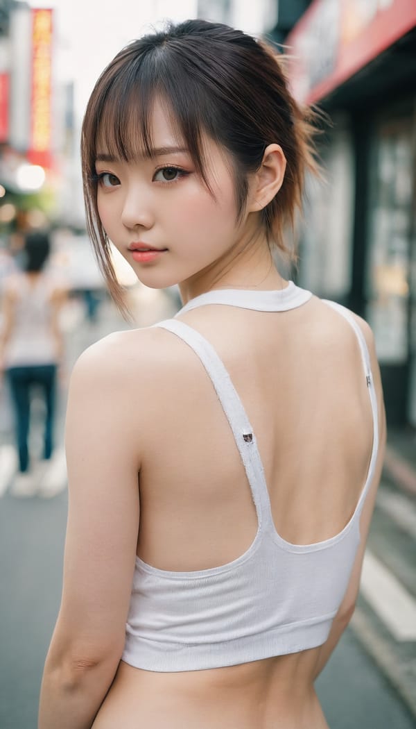 Tags: 21872187, SDXL
{"3": {"inputs": {"seed": 723725704724332, "steps": 32, "cfg": 5.17, "sampler_name": "dpmpp_2m", "scheduler": "karras", "denoise": 1.0, "model": ["27", 0], "positive": ["6", 0], "negative": ["7", 0], "latent_image": ["5", 0]}, "class_type": "KSampler"}, "4": {"inputs": {"ckpt_name": "juggernautxl.safetensors"}, "class_type": "CheckpointLoaderSimple"}, "5": {"inputs": {"width": 768, "height": 1344, "batch_size": 1}, "class_type": "EmptyLatentImage"}, "6": {"inputs": {"text": "21 year old girl, (japanese:1.04), (temptress:0.96), (blush:1.09), (seductive facial expression:1.13), (idol:1.10), (seductive pose:1.10), (slim:1.01), (eyelashes:1.07), (detailed face:1.00), (beautiful eyes:1.01), (double eyelids:1.12), (sexy lips:1.03), (pale skin:1.12), (cute:1.00), (perky ass:1.07), (exposed ass:1.03), (looking back:1.05), (sexy ass:1.04), (thigh gap:1.06), (white tanktop:0.95), busy street, (RAW:1.06), (detailed skin:1.09), (skin fuzz:1.07), (natural looking skin:1.02), (textured skin:1.00), (soft lighting:1.00), (film:1.09), (portra:1.04), (candid cinema:1.08)", "clip": ["27", 1]}, "class_type": "CLIPTextEncode"}, "7": {"inputs": {"text": "(twisted:1.12), (worst quality:1.13), (distorted:1.11), (low resolution:1.05), (open mouth:1.06), (bad hands:1.13), (watermark:1.05)", "clip": ["27", 1]}, "class_type": "CLIPTextEncode"}, "8": {"inputs": {"samples": ["3", 0], "vae": ["4", 2]}, "class_type": "VAEDecode"}, "25": {"inputs": {"lora_name": "nudify_xl.safetensors", "strength_model": 0.01, "strength_clip": 0.0, "model": ["4", 0], "clip": ["4", 1]}, "class_type": "LoraLoader"}, "26": {"inputs": {"lora_name": "shirtlift_SDXL_v2.safetensors", "strength_model": 0.05, "strength_clip": 0.09, "model": ["25", 0], "clip": ["25", 1]}, "class_type": "LoraLoader"}, "27": {"inputs": {"lora_name": "PerfectEyesXL.safetensors", "strength_model": 0.0, "strength_clip": 0.08, "model": ["26", 0], "clip": ["26", 1]}, "class_type": "LoraLoader"}, "30": {"inputs": {"model_name": "4x_NMKD-Superscale-SP_178000_G.pth"}, "class_type": "UpscaleModelLoader"}, "31": {"inputs": {"upscale_model": ["30", 0], "image": ["8", 0]}, "class_type": "ImageUpscaleWithModel"}, "32": {"inputs": {"upscale_method": "lanczos", "scale_by": 0.5, "image": ["31", 0]}, "class_type": "ImageScaleBy"}, "33": {"inputs": {"pixels": ["32", 0], "vae": ["4", 2]}, "class_type": "VAEEncode"}, "34": {"inputs": {"seed": 723725704724332, "steps": 32, "cfg": 5.17, "sampler_name": "dpmpp_2m", "scheduler": "karras", "denoise": 0.3, "model": ["27", 0], "positive": ["6", 0], "negative": ["7", 0], "latent_image": ["33", 0]}, "class_type": "KSampler"}, "36": {"inputs": {"samples": ["34", 0], "vae": ["4", 2]}, "class_type": "VAEDecode"}, "39": {"inputs": {"filename_prefix": "comfyapi-1713463898480", "images": ["36", 0]}, "class_type": "SaveImage"}}