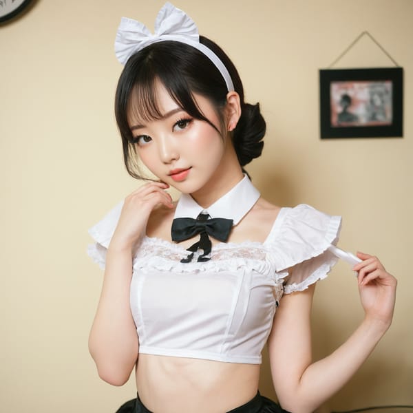 Tags: 21872187, SDXL
{"3": {"inputs": {"seed": 572363857241626, "steps": 64, "cfg": 6.88, "sampler_name": "dpmpp_2m", "scheduler": "karras", "denoise": 1.0, "model": ["27", 0], "positive": ["6", 0], "negative": ["7", 0], "latent_image": ["5", 0]}, "class_type": "KSampler"}, "4": {"inputs": {"ckpt_name": "juggernautxl.safetensors"}, "class_type": "CheckpointLoaderSimple"}, "5": {"inputs": {"width": 1024, "height": 1024, "batch_size": 1}, "class_type": "EmptyLatentImage"}, "6": {"inputs": {"text": "24 year old girl, (irish:1.05), (korean:0.98), (taiwanese:1.07), (chinese:0.97), (eyelashes:1.10), (seductive pose:0.98), (idol:1.08), (cute:1.08), (detailed face:1.07), (double eyelids:1.06), (blush:1.01), (pale skin:1.12), (beautiful eyes:0.96), (temptress:1.13), (slim:1.07), (sexy lips:1.01), (perky ass:1.07), (exposed ass:1.02), (looking back:1.03), (sexy ass:1.10), (thigh gap:1.02), in a (skimpy maid costume:1.08) working at a maid cafe, choker, bowtie, headband, pleated skirt, (detailed skin:1.09), (RAW:1.07), (film:1.08), (soft lighting:1.02), (candid cinema:1.03), (natural looking skin:1.04), (textured skin:1.04), (portra:1.09), (skin fuzz:1.02)", "clip": ["27", 1]}, "class_type": "CLIPTextEncode"}, "7": {"inputs": {"text": "(watermark:1.05), (twisted:1.07), (open mouth:1.11), (distorted:1.05), (worst quality:1.08), (bad hands:1.07), (low resolution:1.08)", "clip": ["27", 1]}, "class_type": "CLIPTextEncode"}, "8": {"inputs": {"samples": ["3", 0], "vae": ["4", 2]}, "class_type": "VAEDecode"}, "25": {"inputs": {"lora_name": "nudify_xl.safetensors", "strength_model": 0.15, "strength_clip": 0.34, "model": ["4", 0], "clip": ["4", 1]}, "class_type": "LoraLoader"}, "26": {"inputs": {"lora_name": "shirtlift_SDXL_v2.safetensors", "strength_model": 0.05, "strength_clip": 0.05, "model": ["25", 0], "clip": ["25", 1]}, "class_type": "LoraLoader"}, "27": {"inputs": {"lora_name": "PerfectEyesXL.safetensors", "strength_model": 0.14, "strength_clip": 0.03, "model": ["26", 0], "clip": ["26", 1]}, "class_type": "LoraLoader"}, "30": {"inputs": {"model_name": "4x_NMKD-Superscale-SP_178000_G.pth"}, "class_type": "UpscaleModelLoader"}, "31": {"inputs": {"upscale_model": ["30", 0], "image": ["8", 0]}, "class_type": "ImageUpscaleWithModel"}, "32": {"inputs": {"upscale_method": "lanczos", "scale_by": 0.5, "image": ["31", 0]}, "class_type": "ImageScaleBy"}, "33": {"inputs": {"pixels": ["32", 0], "vae": ["4", 2]}, "class_type": "VAEEncode"}, "34": {"inputs": {"seed": 572363857241626, "steps": 64, "cfg": 6.88, "sampler_name": "dpmpp_2m", "scheduler": "karras", "denoise": 0.3, "model": ["27", 0], "positive": ["6", 0], "negative": ["7", 0], "latent_image": ["33", 0]}, "class_type": "KSampler"}, "36": {"inputs": {"samples": ["34", 0], "vae": ["4", 2]}, "class_type": "VAEDecode"}, "39": {"inputs": {"filename_prefix": "comfyapi-1734742818465", "images": ["36", 0]}, "class_type": "SaveImage"}}