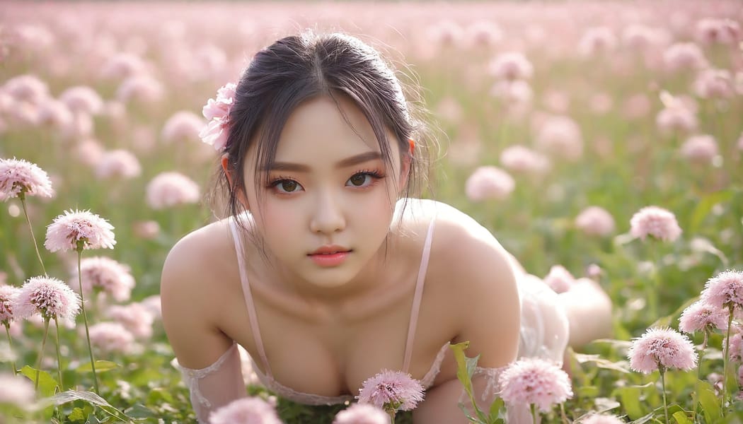 Tags: 21872187, SDXL
{"3": {"inputs": {"seed": 705953567117933, "steps": 64, "cfg": 7.54, "sampler_name": "dpmpp_2m", "scheduler": "karras", "denoise": 1.0, "model": ["27", 0], "positive": ["6", 0], "negative": ["7", 0], "latent_image": ["5", 0]}, "class_type": "KSampler"}, "4": {"inputs": {"ckpt_name": "juggernautxl.safetensors"}, "class_type": "CheckpointLoaderSimple"}, "5": {"inputs": {"width": 1344, "height": 768, "batch_size": 1}, "class_type": "EmptyLatentImage"}, "6": {"inputs": {"text": "18 year old girl, (idol:1.14), (detailed face:1.14), (eyelashes:1.10), (beautiful eyes:1.06), (blush:1.05), (double eyelids:1.10), (temptress:0.97), (cute:1.05), (seductive pose:1.06), (seductive facial expression:1.03), (sexy lips:0.98), (slim:1.00), (on all fours:1.14), (spreading ass cheeks:0.98), (from behind:1.08), (backboob:0.99), wearing (translucent clothes:0.98) on a flower field, (soft lighting:1.04), (RAW:1.00), (portra:1.05), (film:1.05), (skin fuzz:1.09), (candid cinema:1.06), (textured skin:1.03), (natural looking skin:1.05), (detailed skin:1.05)", "clip": ["27", 1]}, "class_type": "CLIPTextEncode"}, "7": {"inputs": {"text": "(low resolution:1.08), (bad hands:1.05), (distorted:1.05), (watermark:1.07), (open mouth:1.13), (twisted:1.08), (worst quality:1.14)", "clip": ["27", 1]}, "class_type": "CLIPTextEncode"}, "8": {"inputs": {"samples": ["3", 0], "vae": ["4", 2]}, "class_type": "VAEDecode"}, "25": {"inputs": {"lora_name": "nudify_xl.safetensors", "strength_model": 0.07, "strength_clip": 0.34, "model": ["4", 0], "clip": ["4", 1]}, "class_type": "LoraLoader"}, "26": {"inputs": {"lora_name": "shirtlift_SDXL_v2.safetensors", "strength_model": 0.06, "strength_clip": 0.14, "model": ["25", 0], "clip": ["25", 1]}, "class_type": "LoraLoader"}, "27": {"inputs": {"lora_name": "PerfectEyesXL.safetensors", "strength_model": 0.16, "strength_clip": 0.17, "model": ["26", 0], "clip": ["26", 1]}, "class_type": "LoraLoader"}, "30": {"inputs": {"model_name": "4x_NMKD-Superscale-SP_178000_G.pth"}, "class_type": "UpscaleModelLoader"}, "31": {"inputs": {"upscale_model": ["30", 0], "image": ["8", 0]}, "class_type": "ImageUpscaleWithModel"}, "32": {"inputs": {"upscale_method": "lanczos", "scale_by": 0.5, "image": ["31", 0]}, "class_type": "ImageScaleBy"}, "33": {"inputs": {"pixels": ["32", 0], "vae": ["4", 2]}, "class_type": "VAEEncode"}, "34": {"inputs": {"seed": 705953567117933, "steps": 64, "cfg": 7.54, "sampler_name": "dpmpp_2m", "scheduler": "karras", "denoise": 0.3, "model": ["27", 0], "positive": ["6", 0], "negative": ["7", 0], "latent_image": ["33", 0]}, "class_type": "KSampler"}, "36": {"inputs": {"samples": ["34", 0], "vae": ["4", 2]}, "class_type": "VAEDecode"}, "39": {"inputs": {"filename_prefix": "comfyapi-1714651832885", "images": ["36", 0]}, "class_type": "SaveImage"}}