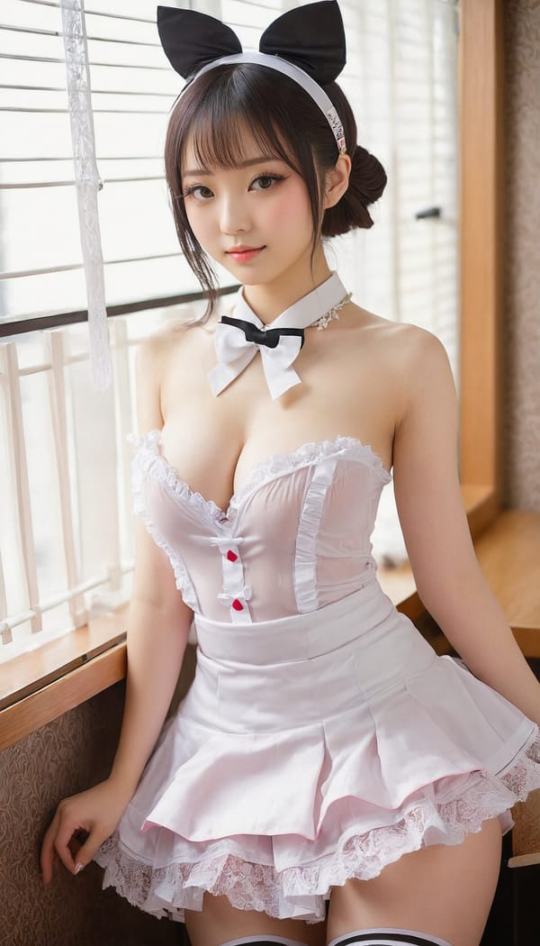 Tags: 21872187, SDXL
{"3": {"inputs": {"seed": 180086497362730, "steps": 64, "cfg": 5.56, "sampler_name": "dpmpp_2m", "scheduler": "karras", "denoise": 1.0, "model": ["27", 0], "positive": ["6", 0], "negative": ["7", 0], "latent_image": ["5", 0]}, "class_type": "KSampler"}, "4": {"inputs": {"ckpt_name": "juggernautxl.safetensors"}, "class_type": "CheckpointLoaderSimple"}, "5": {"inputs": {"width": 768, "height": 1344, "batch_size": 1}, "class_type": "EmptyLatentImage"}, "6": {"inputs": {"text": "24 year old girl, (japanese:1.08), (chinese:1.01), (eyelashes:1.10), (idol:1.13), (temptress:1.08), (slim:0.98), (beautiful eyes:1.00), (seductive pose:1.14), (detailed face:1.08), (pale skin:1.13), (blush:0.95), (cute:1.10), (double eyelids:1.03), (perky ass:1.01), (exposed ass:1.12), (looking back:0.99), (sexy ass:1.13), (thigh gap:1.03), in a (skimpy maid costume:1.00) working at a maid cafe, choker, bowtie, headband, pleated skirt, (skin fuzz:1.03), (detailed skin:1.09), (candid cinema:1.03), (RAW:1.00), (soft lighting:1.03), (natural looking skin:1.01), (textured skin:1.05), (film:1.03), (portra:1.06)", "clip": ["27", 1]}, "class_type": "CLIPTextEncode"}, "7": {"inputs": {"text": "(low resolution:1.09), (worst quality:1.13), (open mouth:1.11), (distorted:1.12), (watermark:1.14), (bad hands:1.14), (twisted:1.12)", "clip": ["27", 1]}, "class_type": "CLIPTextEncode"}, "8": {"inputs": {"samples": ["3", 0], "vae": ["4", 2]}, "class_type": "VAEDecode"}, "25": {"inputs": {"lora_name": "nudify_xl.safetensors", "strength_model": 0.31, "strength_clip": 0.29, "model": ["4", 0], "clip": ["4", 1]}, "class_type": "LoraLoader"}, "26": {"inputs": {"lora_name": "shirtlift_SDXL_v2.safetensors", "strength_model": 0.03, "strength_clip": 0.11, "model": ["25", 0], "clip": ["25", 1]}, "class_type": "LoraLoader"}, "27": {"inputs": {"lora_name": "PerfectEyesXL.safetensors", "strength_model": 0.09, "strength_clip": 0.07, "model": ["26", 0], "clip": ["26", 1]}, "class_type": "LoraLoader"}, "30": {"inputs": {"model_name": "4x_NMKD-Superscale-SP_178000_G.pth"}, "class_type": "UpscaleModelLoader"}, "31": {"inputs": {"upscale_model": ["30", 0], "image": ["8", 0]}, "class_type": "ImageUpscaleWithModel"}, "32": {"inputs": {"upscale_method": "lanczos", "scale_by": 0.5, "image": ["31", 0]}, "class_type": "ImageScaleBy"}, "33": {"inputs": {"pixels": ["32", 0], "vae": ["4", 2]}, "class_type": "VAEEncode"}, "34": {"inputs": {"seed": 180086497362730, "steps": 64, "cfg": 5.56, "sampler_name": "dpmpp_2m", "scheduler": "karras", "denoise": 0.3, "model": ["27", 0], "positive": ["6", 0], "negative": ["7", 0], "latent_image": ["33", 0]}, "class_type": "KSampler"}, "36": {"inputs": {"samples": ["34", 0], "vae": ["4", 2]}, "class_type": "VAEDecode"}, "39": {"inputs": {"filename_prefix": "comfyapi-1735664463398", "images": ["36", 0]}, "class_type": "SaveImage"}}