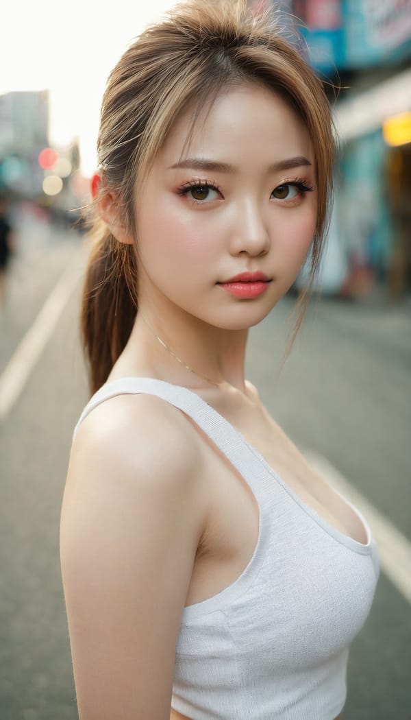 Tags: 21872187, SDXL
{"3": {"inputs": {"seed": 871779105600713, "steps": 64, "cfg": 5.13, "sampler_name": "dpmpp_2m", "scheduler": "karras", "denoise": 1.0, "model": ["27", 0], "positive": ["6", 0], "negative": ["7", 0], "latent_image": ["5", 0]}, "class_type": "KSampler"}, "4": {"inputs": {"ckpt_name": "juggernautxl.safetensors"}, "class_type": "CheckpointLoaderSimple"}, "5": {"inputs": {"width": 768, "height": 1344, "batch_size": 1}, "class_type": "EmptyLatentImage"}, "6": {"inputs": {"text": "21 year old girl, (japanese:1.03), (russian:1.07), (temptress:0.96), (blush:1.02), (sexy lips:1.13), (pale skin:1.11), (slim:0.99), (beautiful eyes:1.13), (eyelashes:1.09), (detailed face:1.07), (seductive facial expression:1.09), (double eyelids:1.07), (idol:0.99), (cute:1.04), (seductive pose:0.95), (perky ass:0.98), (exposed ass:1.08), (looking back:1.00), (sexy ass:0.95), (thigh gap:0.98), (white tanktop:1.05), busy street, (portra:1.05), (film:1.07), (candid cinema:1.01), (textured skin:1.08), (RAW:1.05), (detailed skin:1.00), (soft lighting:1.04), (skin fuzz:1.00), (natural looking skin:1.04)", "clip": ["27", 1]}, "class_type": "CLIPTextEncode"}, "7": {"inputs": {"text": "(bad hands:1.07), (worst quality:1.05), (open mouth:1.10), (distorted:1.13), (twisted:1.05), (watermark:1.14), (low resolution:1.05)", "clip": ["27", 1]}, "class_type": "CLIPTextEncode"}, "8": {"inputs": {"samples": ["3", 0], "vae": ["4", 2]}, "class_type": "VAEDecode"}, "25": {"inputs": {"lora_name": "nudify_xl.safetensors", "strength_model": 0.04, "strength_clip": 0.06, "model": ["4", 0], "clip": ["4", 1]}, "class_type": "LoraLoader"}, "26": {"inputs": {"lora_name": "shirtlift_SDXL_v2.safetensors", "strength_model": 0.11, "strength_clip": 0.18, "model": ["25", 0], "clip": ["25", 1]}, "class_type": "LoraLoader"}, "27": {"inputs": {"lora_name": "PerfectEyesXL.safetensors", "strength_model": 0.07, "strength_clip": 0.02, "model": ["26", 0], "clip": ["26", 1]}, "class_type": "LoraLoader"}, "30": {"inputs": {"model_name": "4x_NMKD-Superscale-SP_178000_G.pth"}, "class_type": "UpscaleModelLoader"}, "31": {"inputs": {"upscale_model": ["30", 0], "image": ["8", 0]}, "class_type": "ImageUpscaleWithModel"}, "32": {"inputs": {"upscale_method": "lanczos", "scale_by": 0.5, "image": ["31", 0]}, "class_type": "ImageScaleBy"}, "33": {"inputs": {"pixels": ["32", 0], "vae": ["4", 2]}, "class_type": "VAEEncode"}, "34": {"inputs": {"seed": 871779105600713, "steps": 64, "cfg": 5.13, "sampler_name": "dpmpp_2m", "scheduler": "karras", "denoise": 0.3, "model": ["27", 0], "positive": ["6", 0], "negative": ["7", 0], "latent_image": ["33", 0]}, "class_type": "KSampler"}, "36": {"inputs": {"samples": ["34", 0], "vae": ["4", 2]}, "class_type": "VAEDecode"}, "39": {"inputs": {"filename_prefix": "comfyapi-1726268520357", "images": ["36", 0]}, "class_type": "SaveImage"}}