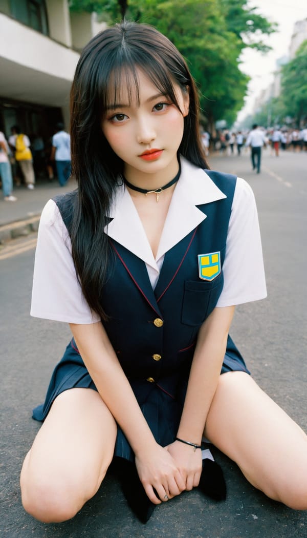 Tags: 21872187, SDXL
{"3": {"inputs": {"seed": 525870836216642, "steps": 64, "cfg": 7.14, "sampler_name": "dpmpp_2m", "scheduler": "karras", "denoise": 1.0, "model": ["27", 0], "positive": ["6", 0], "negative": ["7", 0], "latent_image": ["5", 0]}, "class_type": "KSampler"}, "4": {"inputs": {"ckpt_name": "helloworldxl.safetensors"}, "class_type": "CheckpointLoaderSimple"}, "5": {"inputs": {"width": 768, "height": 1344, "batch_size": 1}, "class_type": "EmptyLatentImage"}, "6": {"inputs": {"text": "24 year old girl, (ukrainian:1.10), (taiwanese:1.12), (seductive pose:1.02), (cute:1.12), (double eyelids:1.00), (slim:1.08), (eyelashes:1.02), (sexy lips:1.09), (detailed face:1.09), (beautiful eyes:1.06), (blush:1.09), (pale skin:1.07), (idol:1.10), (seductive facial expression:1.08), (temptress:1.05), (in a seductive pose:1.03), (large perky breasts:0.99), (cleavage:1.07), (thigh gap:1.03), (school uniform:1.12), choker, busy street, (candid cinema:1.07), (RAW:1.09), (film:1.03), (portra:1.09), (textured skin:1.04), (skin fuzz:1.03), (soft lighting:1.09)", "clip": ["27", 1]}, "class_type": "CLIPTextEncode"}, "7": {"inputs": {"text": "(watermark:1.09), (bad hands:1.10), (distorted:1.10), (low resolution:1.07), (twisted:1.12), (worst quality:1.10), (open mouth:1.13)", "clip": ["27", 1]}, "class_type": "CLIPTextEncode"}, "8": {"inputs": {"samples": ["3", 0], "vae": ["4", 2]}, "class_type": "VAEDecode"}, "25": {"inputs": {"lora_name": "nudify_xl.safetensors", "strength_model": 0.26, "strength_clip": 0.02, "model": ["4", 0], "clip": ["4", 1]}, "class_type": "LoraLoader"}, "26": {"inputs": {"lora_name": "shirtlift_SDXL_v2.safetensors", "strength_model": 0.09, "strength_clip": 0.12, "model": ["25", 0], "clip": ["25", 1]}, "class_type": "LoraLoader"}, "27": {"inputs": {"lora_name": "PerfectEyesXL.safetensors", "strength_model": 0.18, "strength_clip": 0.15, "model": ["26", 0], "clip": ["26", 1]}, "class_type": "LoraLoader"}, "30": {"inputs": {"model_name": "4x_NMKD-Superscale-SP_178000_G.pth"}, "class_type": "UpscaleModelLoader"}, "31": {"inputs": {"upscale_model": ["30", 0], "image": ["8", 0]}, "class_type": "ImageUpscaleWithModel"}, "32": {"inputs": {"upscale_method": "lanczos", "scale_by": 0.5, "image": ["31", 0]}, "class_type": "ImageScaleBy"}, "33": {"inputs": {"pixels": ["32", 0], "vae": ["4", 2]}, "class_type": "VAEEncode"}, "34": {"inputs": {"seed": 525870836216642, "steps": 64, "cfg": 7.14, "sampler_name": "dpmpp_2m", "scheduler": "karras", "denoise": 0.3, "model": ["27", 0], "positive": ["6", 0], "negative": ["7", 0], "latent_image": ["33", 0]}, "class_type": "KSampler"}, "36": {"inputs": {"samples": ["34", 0], "vae": ["4", 2]}, "class_type": "VAEDecode"}, "39": {"inputs": {"filename_prefix": "comfyapi-1731192766359", "images": ["36", 0]}, "class_type": "SaveImage"}}