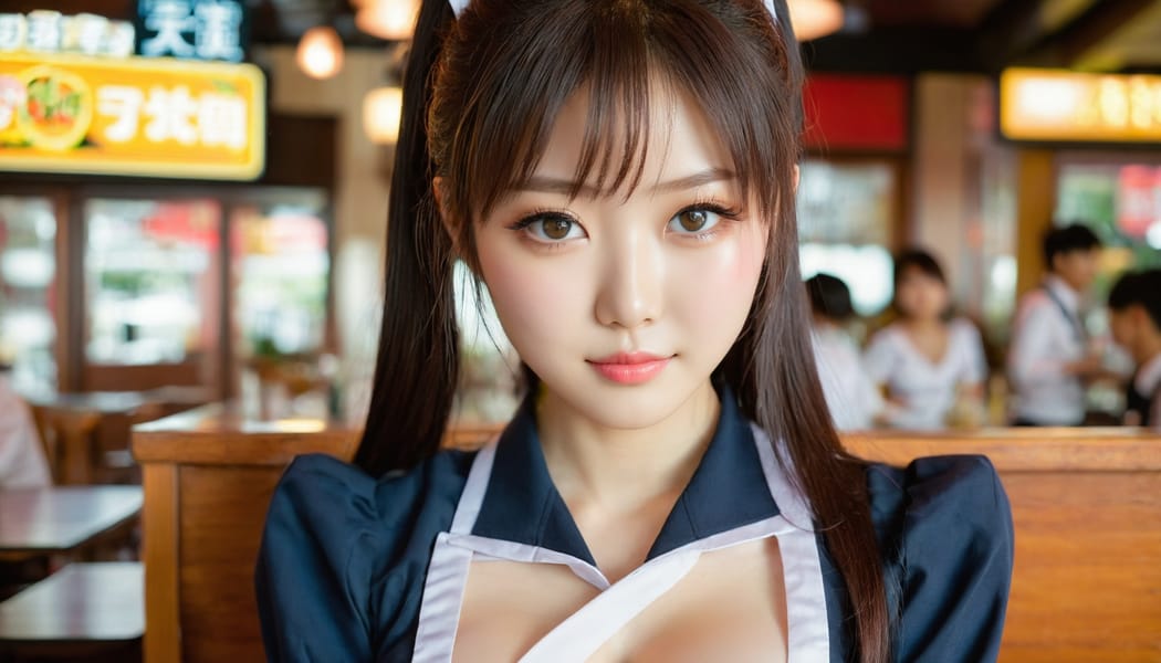 Tags: 21872187, SDXL
{"3": {"inputs": {"seed": 521971131505836, "steps": 32, "cfg": 7.31, "sampler_name": "dpmpp_2m", "scheduler": "karras", "denoise": 1.0, "model": ["27", 0], "positive": ["6", 0], "negative": ["7", 0], "latent_image": ["5", 0]}, "class_type": "KSampler"}, "4": {"inputs": {"ckpt_name": "juggernautxl.safetensors"}, "class_type": "CheckpointLoaderSimple"}, "5": {"inputs": {"width": 1344, "height": 768, "batch_size": 1}, "class_type": "EmptyLatentImage"}, "6": {"inputs": {"text": "23 year old girl, (japanese:1.03), (beautiful eyes:1.14), (blush:0.99), (idol:1.14), (seductive facial expression:0.96), (double eyelids:1.03), (slim:1.13), (temptress:1.13), (sexy lips:1.04), (detailed face:1.06), (pale skin:1.01), (seductive pose:1.08), (cute:1.03), (eyelashes:1.08), (in a seductive pose:1.09), (large perky breasts:1.01), (cleavage:1.04), (thigh gap:0.98), (a waitress in uniform:1.14) working at a restaurant, (film:1.00), (detailed skin:1.00), (portra:1.05), (candid cinema:1.07), (textured skin:1.05), (soft lighting:1.02), (RAW:1.02), (natural looking skin:1.00), (skin fuzz:1.08)", "clip": ["27", 1]}, "class_type": "CLIPTextEncode"}, "7": {"inputs": {"text": "(watermark:1.07), (twisted:1.06), (open mouth:1.10), (bad hands:1.06), (worst quality:1.13), (low resolution:1.13), (distorted:1.10)", "clip": ["27", 1]}, "class_type": "CLIPTextEncode"}, "8": {"inputs": {"samples": ["3", 0], "vae": ["4", 2]}, "class_type": "VAEDecode"}, "25": {"inputs": {"lora_name": "nudify_xl.safetensors", "strength_model": 0.12, "strength_clip": 0.22, "model": ["4", 0], "clip": ["4", 1]}, "class_type": "LoraLoader"}, "26": {"inputs": {"lora_name": "shirtlift_SDXL_v2.safetensors", "strength_model": 0.16, "strength_clip": 0.08, "model": ["25", 0], "clip": ["25", 1]}, "class_type": "LoraLoader"}, "27": {"inputs": {"lora_name": "PerfectEyesXL.safetensors", "strength_model": 0.15, "strength_clip": 0.04, "model": ["26", 0], "clip": ["26", 1]}, "class_type": "LoraLoader"}, "30": {"inputs": {"model_name": "4x_NMKD-Superscale-SP_178000_G.pth"}, "class_type": "UpscaleModelLoader"}, "31": {"inputs": {"upscale_model": ["30", 0], "image": ["8", 0]}, "class_type": "ImageUpscaleWithModel"}, "32": {"inputs": {"upscale_method": "lanczos", "scale_by": 0.5, "image": ["31", 0]}, "class_type": "ImageScaleBy"}, "33": {"inputs": {"pixels": ["32", 0], "vae": ["4", 2]}, "class_type": "VAEEncode"}, "34": {"inputs": {"seed": 521971131505836, "steps": 32, "cfg": 7.31, "sampler_name": "dpmpp_2m", "scheduler": "karras", "denoise": 0.3, "model": ["27", 0], "positive": ["6", 0], "negative": ["7", 0], "latent_image": ["33", 0]}, "class_type": "KSampler"}, "36": {"inputs": {"samples": ["34", 0], "vae": ["4", 2]}, "class_type": "VAEDecode"}, "39": {"inputs": {"filename_prefix": "comfyapi-1734822152161", "images": ["36", 0]}, "class_type": "SaveImage"}}