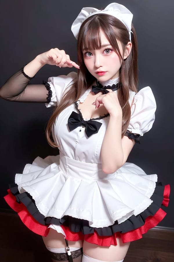 Tags: 21872187
<lora:JapaneseDollLikeness_v15:0.60>, <lora:YaeMiko_Test:0.33>, maid cafe, stockings, (maid costume:1.02), choker, bowtie, headband, (pleated skirt:1.00), (seductive pose:1.13), extremely detailed eyes, cute, (photorealistic:1.14), sexy lips, double eyelids, eyelashes, pale skin, perky breasts, textured skin, RAW, delicate and beautiful girl, 1girl, (stunningly attractive:1.19)
Negative prompt: drawings, sketches, paintings, (worst quality:2.08)
Steps: 32, Sampler: DPM++ 2M Karras, CFG scale: 5.59, Seed: 3230747323, Size: 512x768, Model hash: fc2511737a, Model: chilloutmix_NiPrunedFp32Fix, Seed resize from: -1x-1, Denoising strength: 0.4, Version: v1.2.1, Hires upscale: 2.0, Hires steps: 16, Hires upscaler: ESRGAN_4x